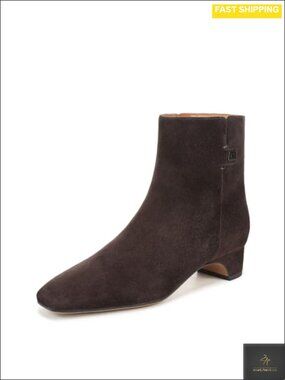 Leather Suede Side Zip Ankle Boots 1.6 Inch Heel